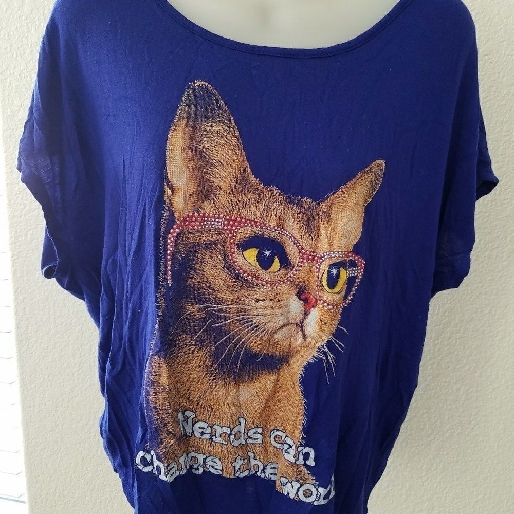 Pink Berry Blue "Nerds Can Change The World" Tee T-Shirt Orange Cat XL